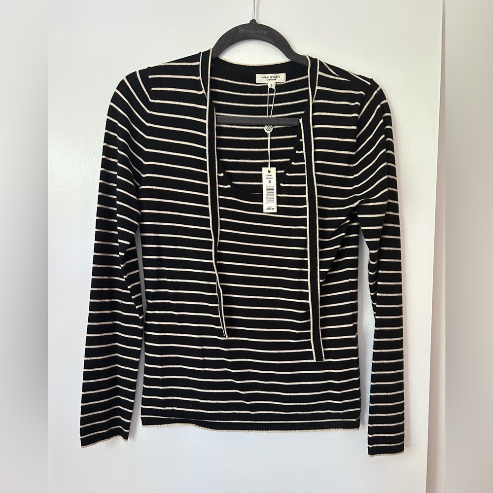 Max Studio Black and White Sailor Collar Blouse
